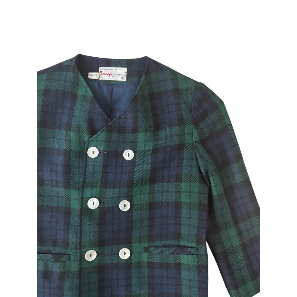 Vintage | Green + Blue Tartan Wool Double-Breasted Blazer | Size 6